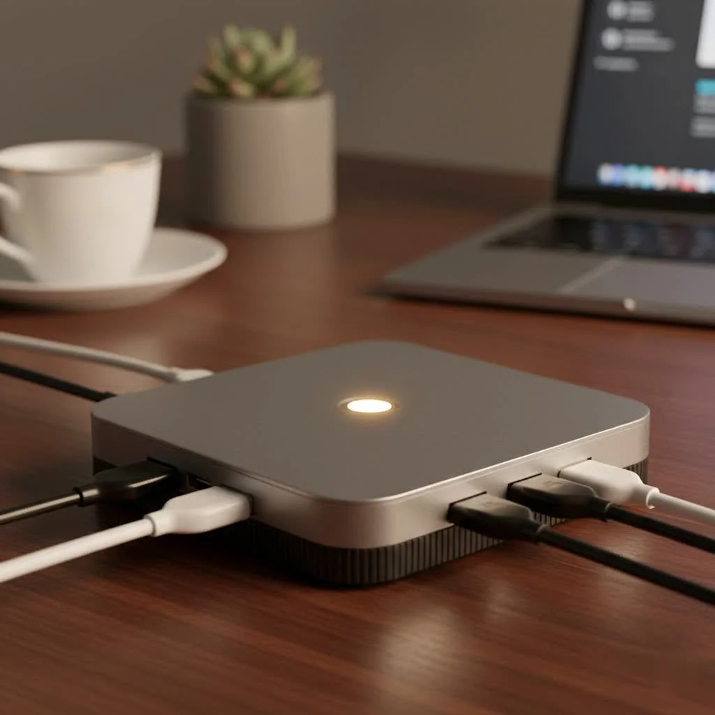 USB hub connecting multiple devices to a laptop