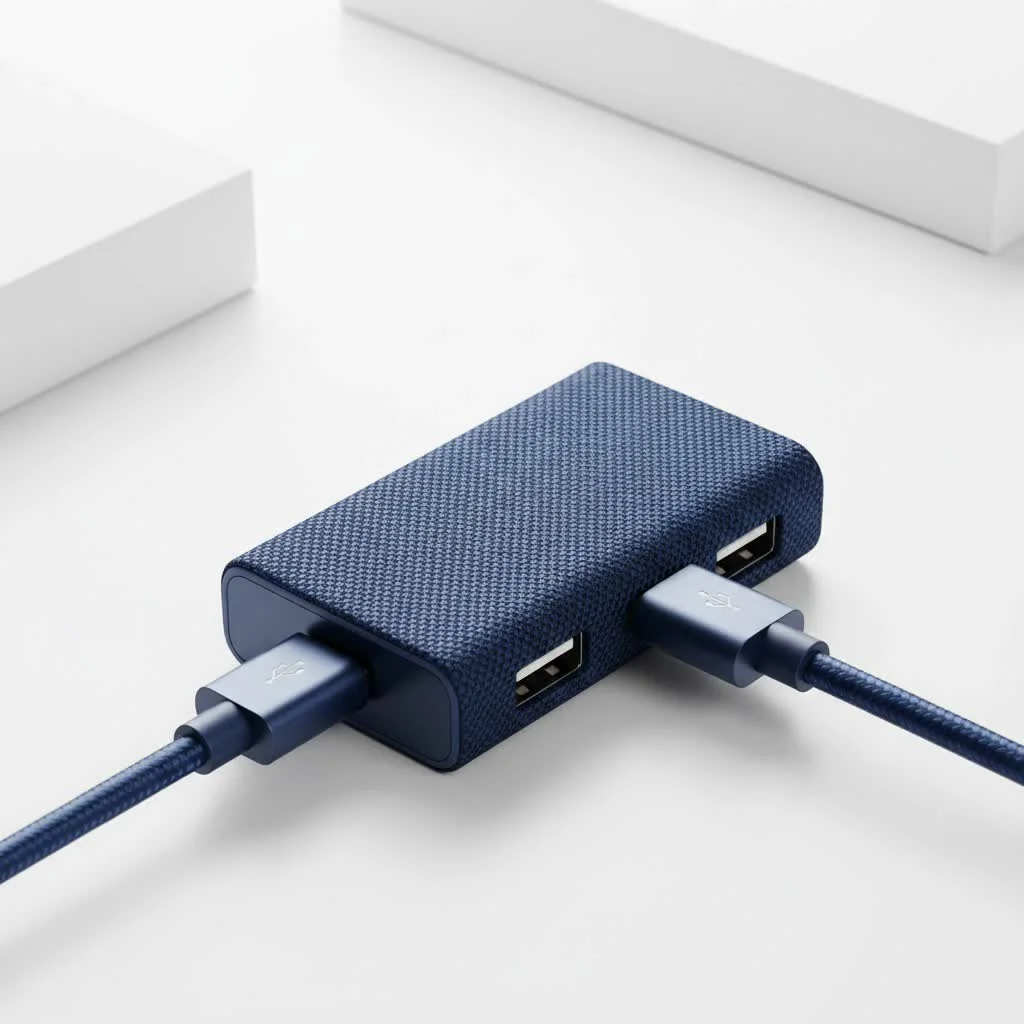 USB expansion hub connecting multiple devices to a laptop