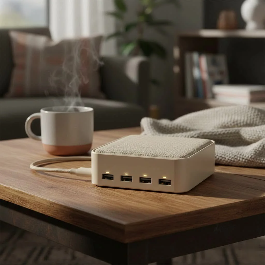 USB hub connecting multiple devices to a laptop