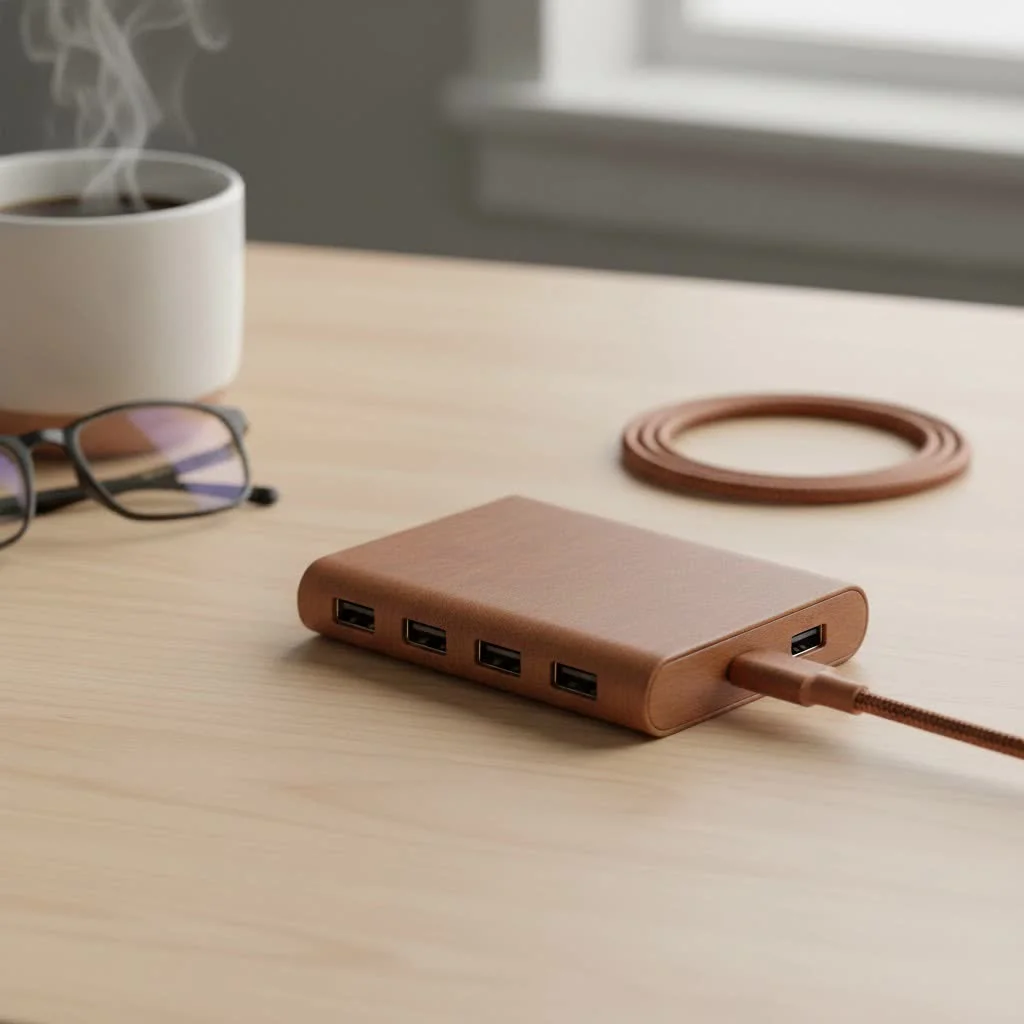USB hub connecting multiple devices to a laptop