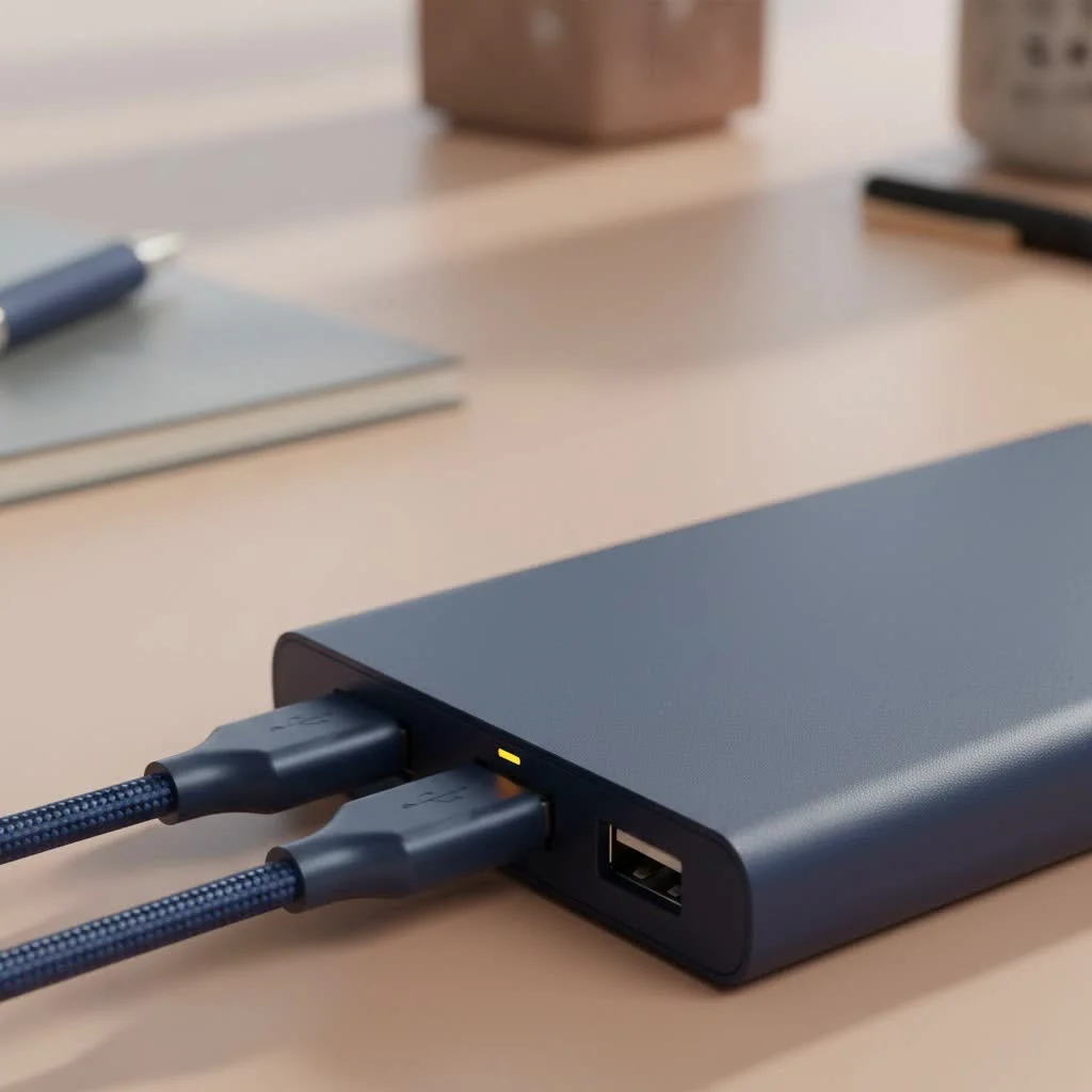 USB hub splitter connecting multiple devices to a laptop