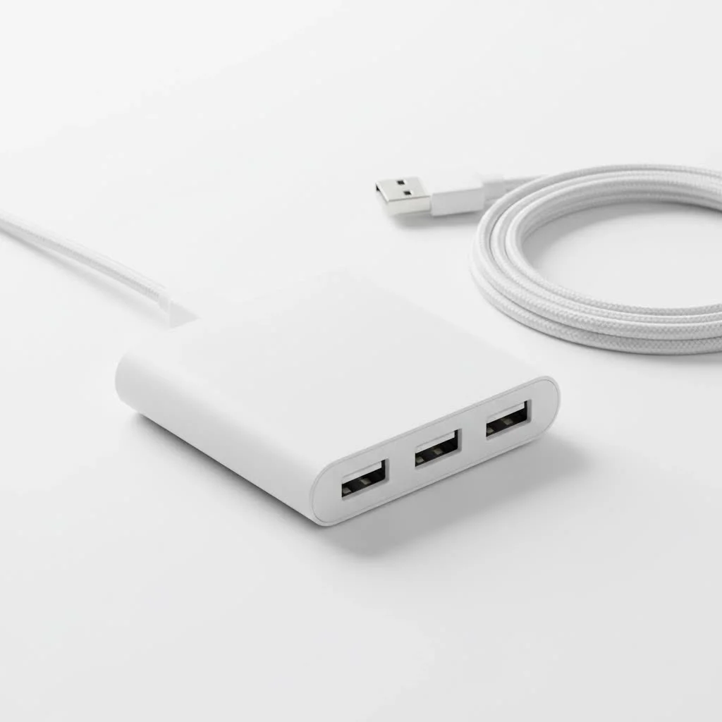Satechi USB-C hub connected to a laptop with multiple devices