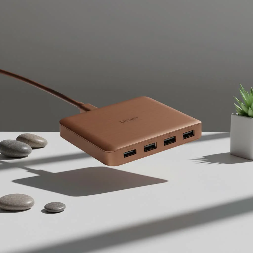 USB hub connecting multiple devices to a laptop