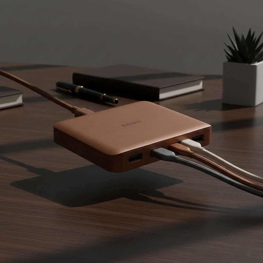 USB to USB hub connecting multiple devices to a laptop