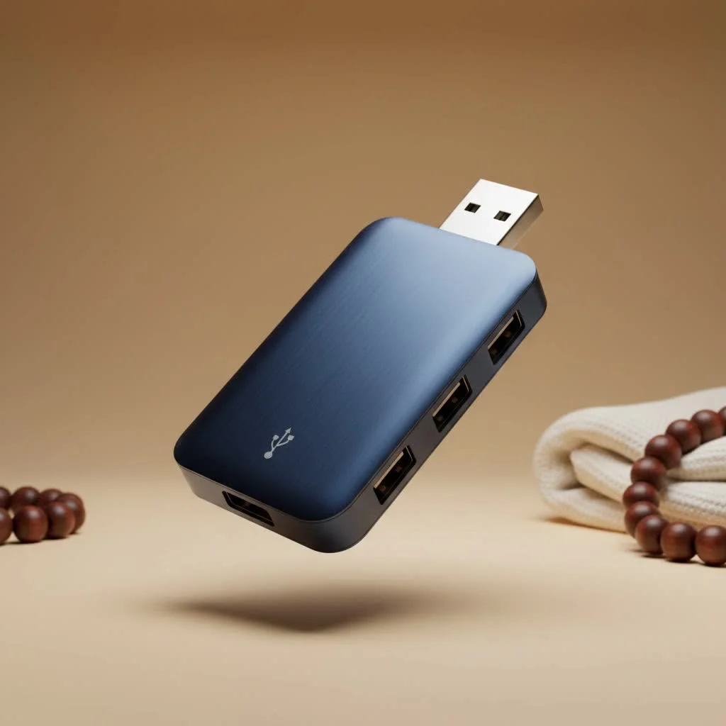 USB-A hub connecting multiple devices to a laptop
