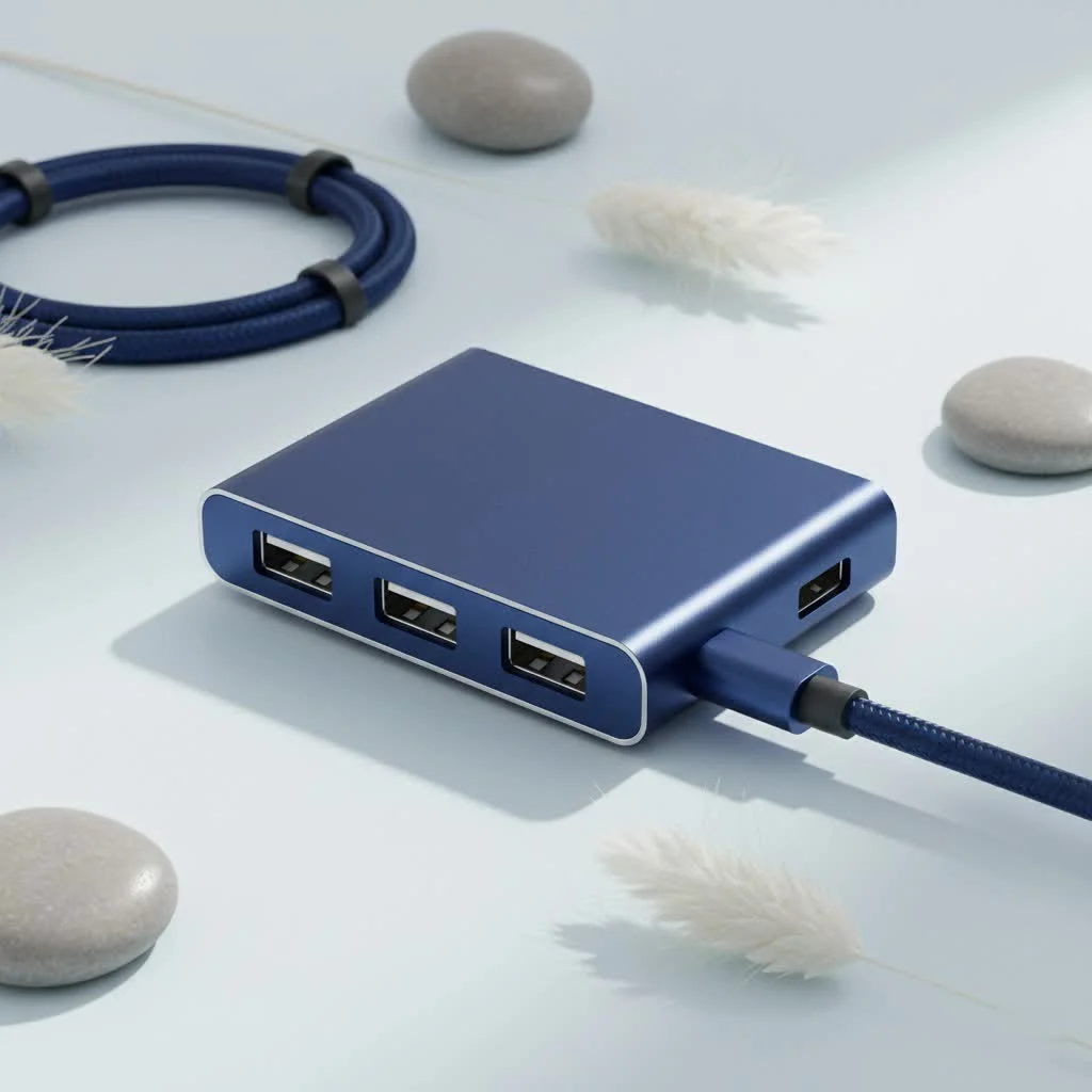 USB 2 hub connecting multiple devices to a laptop