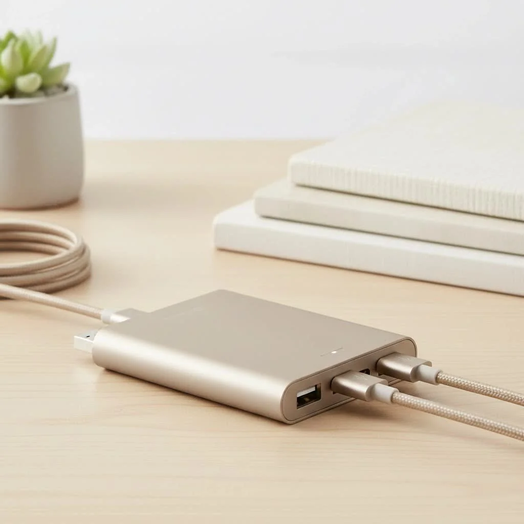 USB hub connecting multiple devices to a laptop