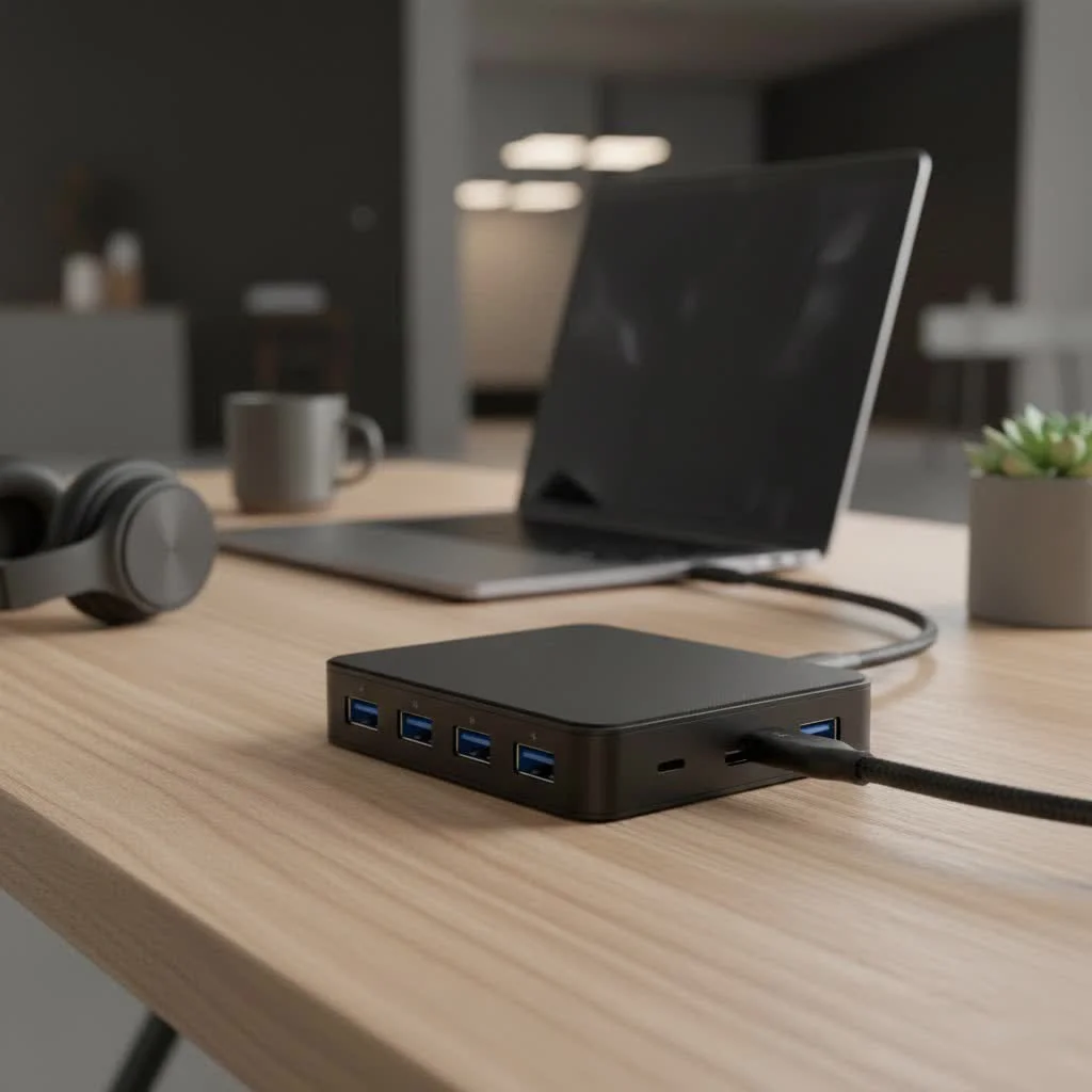 USB-C hub connected to a MacBook Pro