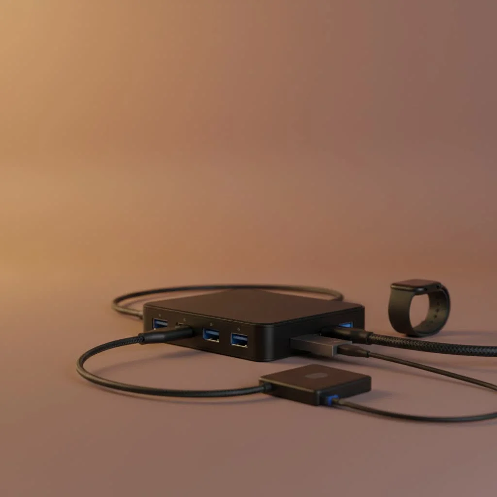 Various USB hub ports including USB-A, USB-C, HDMI, and Ethernet